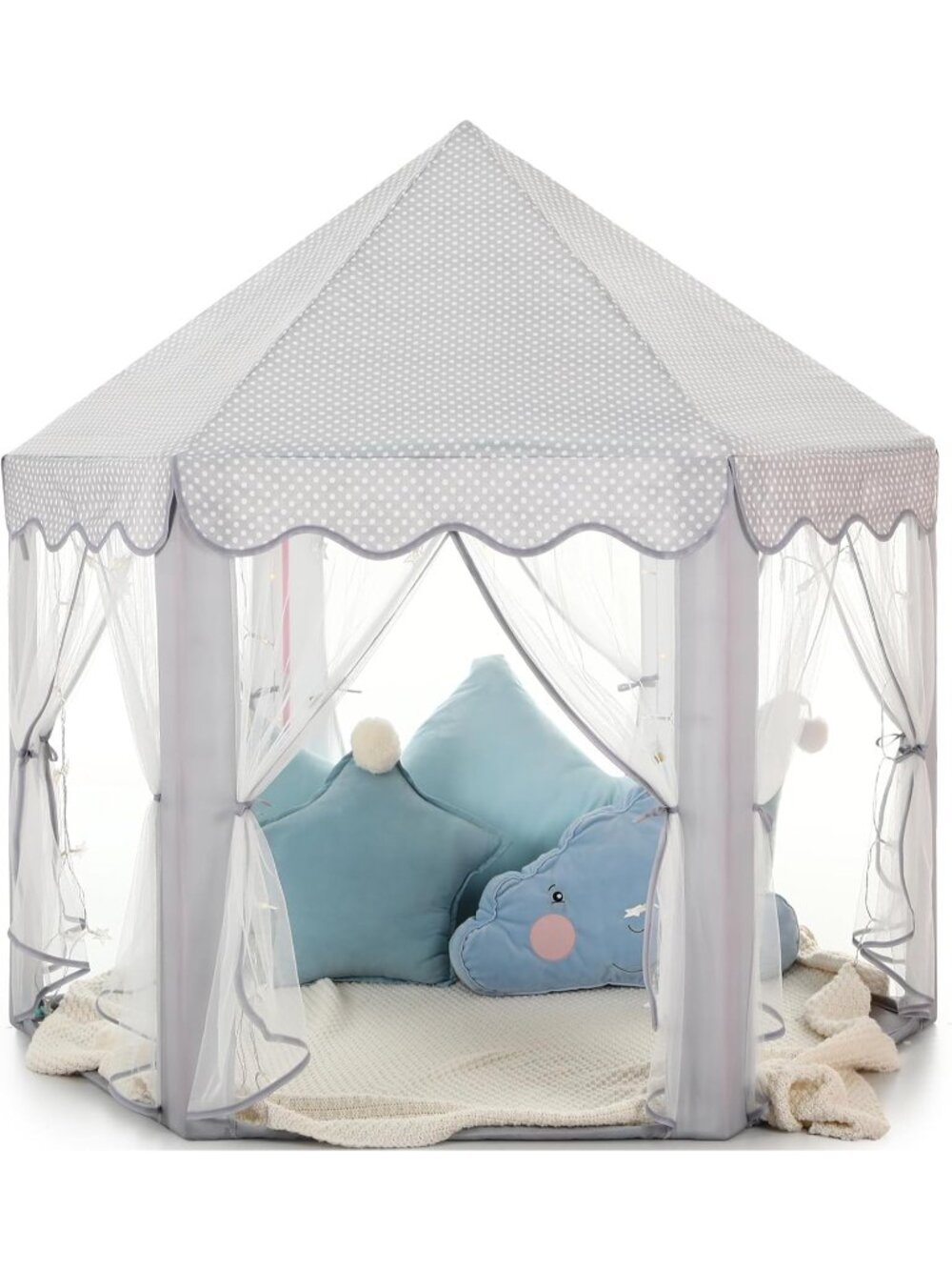 Kids Grey Play Tent with Star Light Toy Indoor and Outdoor Games 55'' x 53''